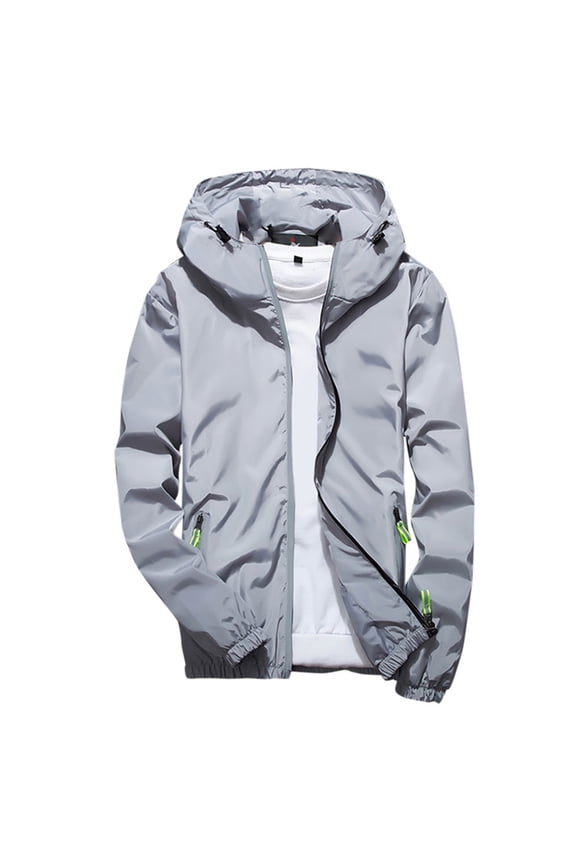 Men's Lightweight Jacket Casual Spring Fall Windbreaker Bomber Reflective Zip Up Plus Size Bomber Coat with Pockets