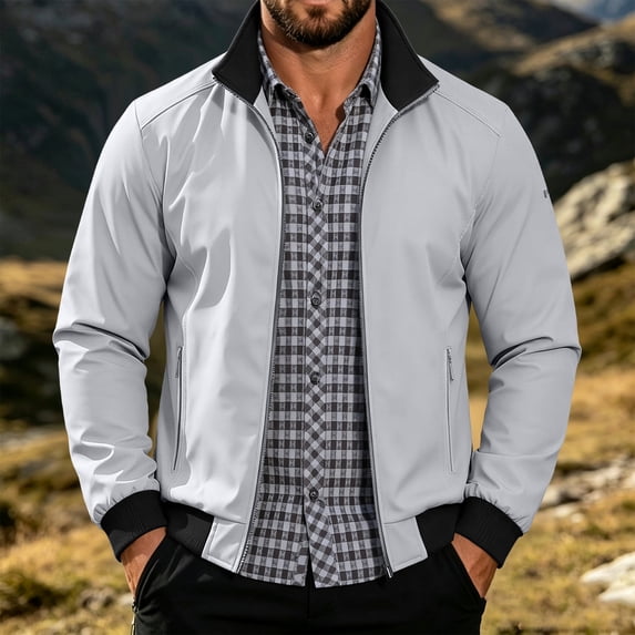 Men's Lightweight Jacket Fall Water-repellent Windbreaker Jackets Light Gray L