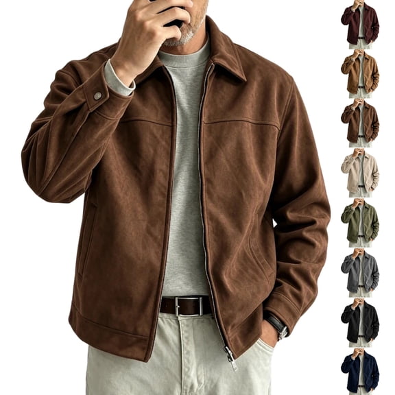 Men's Lightweight Jacket with Lining Zip-Up Collar Casual Coat with Pockets,Solid Color Outerwear for Fall Winter