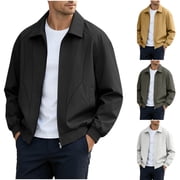 Mens Lightweight Jackets Cameland Men Lapel Solid Color Loose Casual Zipper Coat Long Sleeve Shirt Beige XXL