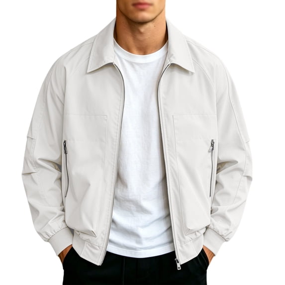 Men's Lightweight Jackets Casual Bomber Jacket Lapel Collar Zip Up Elastic Cuff Loose Outerwear Coat with Zipper Pocket Daily Commute Fashion Jacket