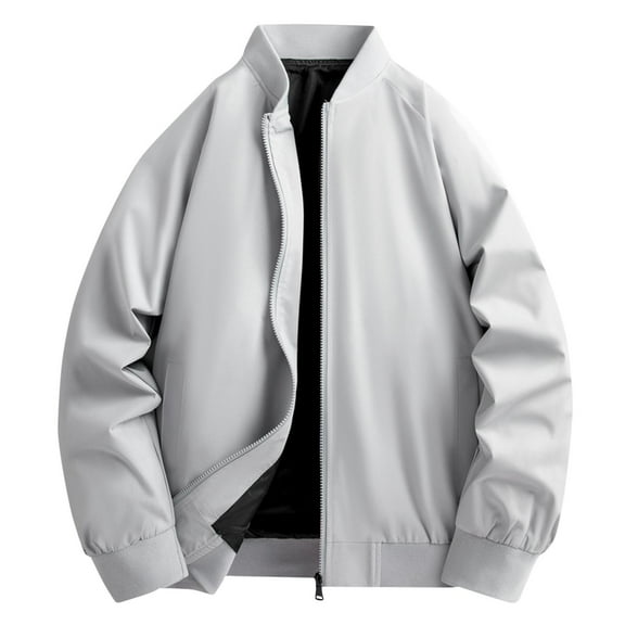 Men's Lightweight Jackets Casual Bomber Windbreaker Zip Up Collarless Jacket Golf Windproof Coat with Pockets (3XL, Gray)