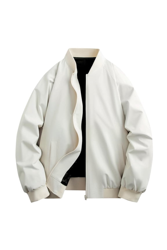 Men's Lightweight Jackets Casual Bomber Windbreaker Zip Up Collarless Jacket Golf Windproof Coat with Pockets (4XL, White)