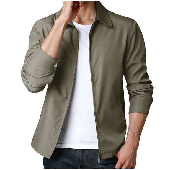 Men's Lightweight Jackets Casual Windbreaker Stylish Light Zipper Workwear Casual Zipper Solid Long Sleeve Turn Down Collar Agedness Outwear Coat