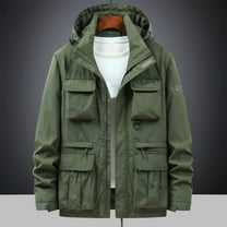 Men's Lightweight Jackets Fashion Casual Solid Color Cargo Pockets Zipper Detachable Long Sleeve Hooded Casual Outwear