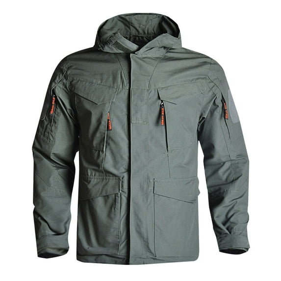 Men's Lightweight Jackets Fashion Casual Solid Color Windproof Warm Rain Jacket Long Sleeve Hooded Casual Outwear