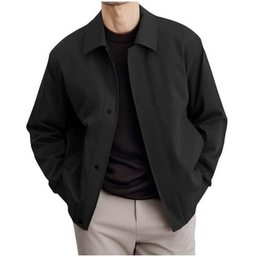 Men's Lightweight Jackets Full Zip Up Light Coat Laydown Collar Jacket Casual Windbreaker Jacket with Zip Pockets