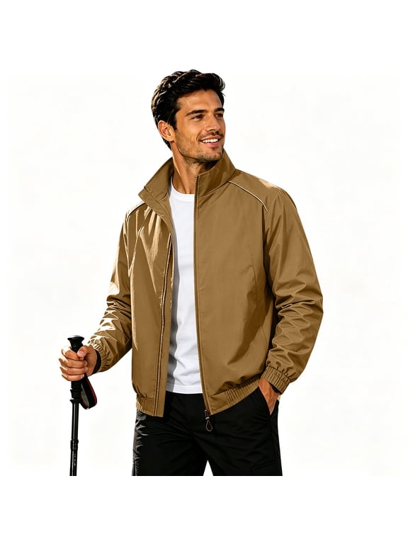 Men's Lightweight Jackets Full Zip Up Light Coat Laydown Collar Jacket Casual Windbreaker Jacket with Zip Pockets
