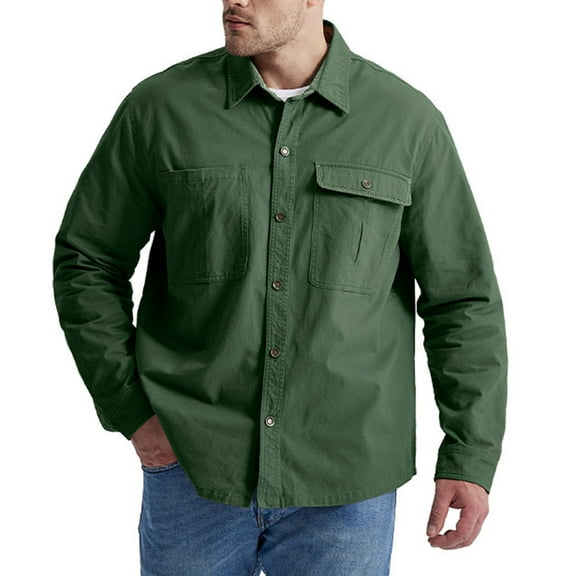 Men's Lightweight Jackets Lapel Long Sleeve with Pocket Button Closure Long Sleeve Hoodless Casual Coat Outwear