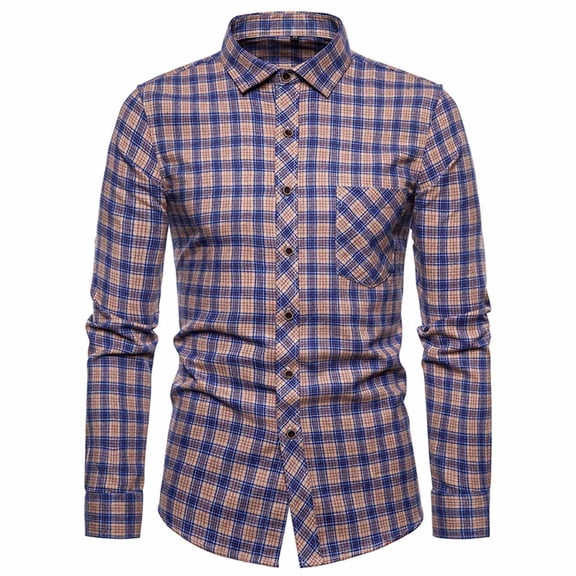 Men's Lightweight Jackets Plaid Flannel Loose Turndown Collar Buttons Shirt Jacket Purple XL