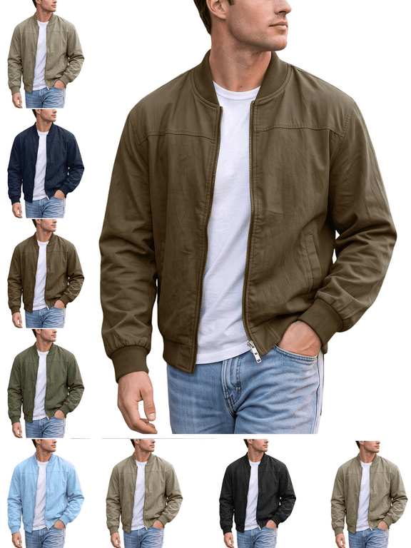 Men's Lightweight Jackets Solid Color Full Zip Jacket Fashion Stylish Spring Fall Soft Casual Jackets for Men