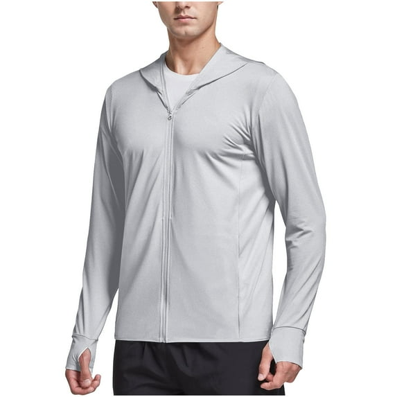 Men's Lightweight Jackets Sun Protection Plus Size Full Zip Long Sleeve Hooded Big & Tall Coat for Men Outwear Jackets with Pockets Gray 3XL