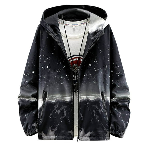 Men's Lightweight Jackets Thin Gradient Pocket Zip Hooded Long Sleeve Hooded Casual Coat Jacket
