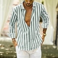 thumbnail image 1 of Men's Lightweight Jackets Vertical Striped Print Button V-Necvk Casual Shirts Green XL, 1 of 6