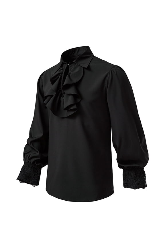 Men's Lightweight Jackets Victorian Lapel Medieval Ruffled Renaissance Steampunk Trumpet Sleeve Long Sleeve Standing Collar Top Black XL