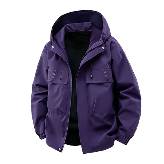 Men's Lightweight Jackets Waterproof Hooded Casual Windbreaker Jacket With Multiple Zippers Large Cargo Pockets Fall Winter Athletic Outerwear