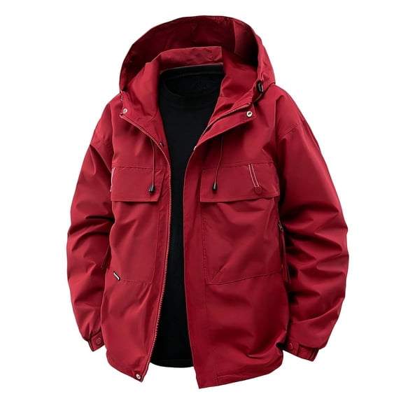 Men's Lightweight Jackets Waterproof Hooded Casual Windbreaker Jacket With Multiple Zippers Large Cargo Pockets Fall Winter Athletic Outerwear