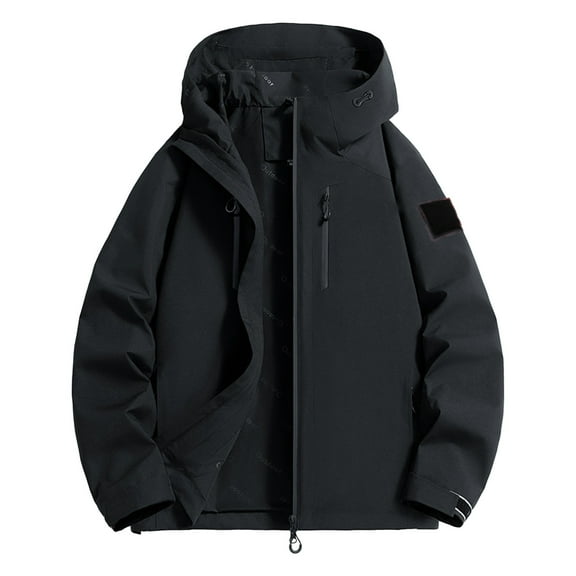 Men's Lightweight Jackets Waterproof Windbreaker Solid Color Loose Fit Hooded Jacket for Casual Hiking Cycling with Pocket