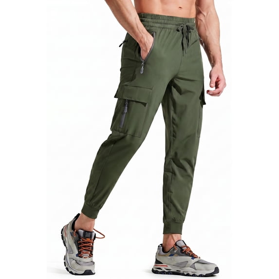 MASKERT Men's Cargo Pants-Quick Dry Hiking Pants Track Running Workout Athletic Travel Casual Outdoor Army Green(Size XS-XXXL)