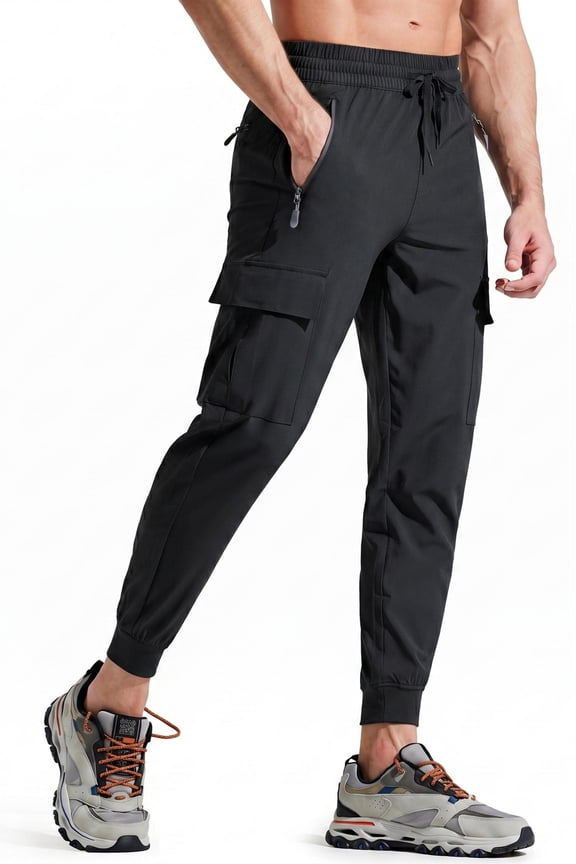 Men's Cargo Pants-Quick Dry Hiking Pants Track Running Workout Athletic Travel Casual Outdoor Black（Size XS-XXXL）