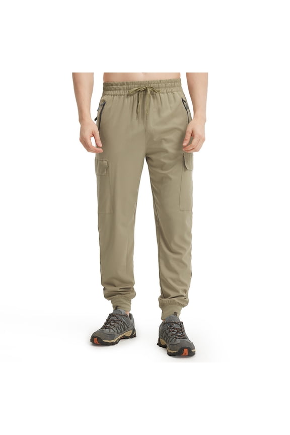 Men's Lightweight Joggers-Quick Dry Cargo Hiking Pants Track Running Workout Athletic Travel Casual Outdoor Khaki L