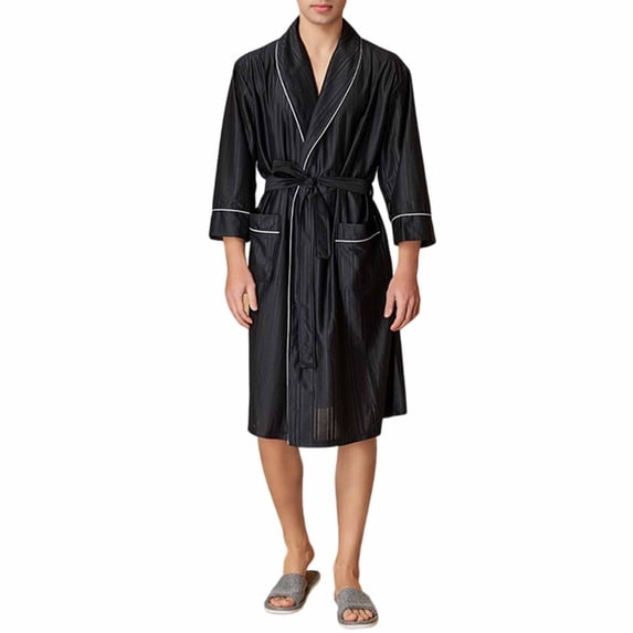 Men's Lightweight Kimono Robe, Soft Spa Shower Bathrobe with Belt, Hotel Lounge Robes for Men