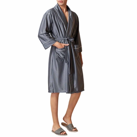 Men's Lightweight Kimono Robe, Soft Spa Shower Bathrobe with Belt, Hotel Lounge Robes for Men