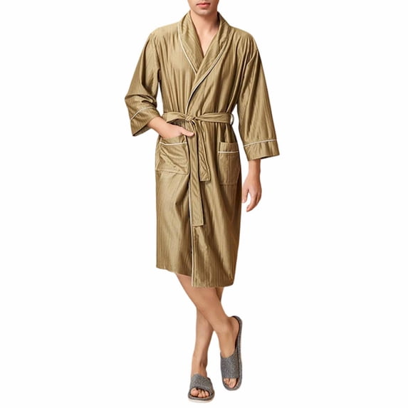 Men's Lightweight Kimono Robe, Soft Spa Shower Bathrobe with Belt, Hotel Lounge Robes for Men