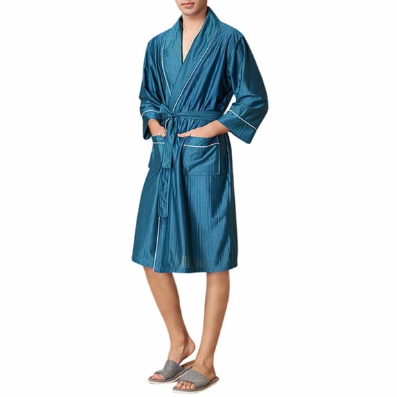 Men's Lightweight Kimono Robe, Soft Spa Shower Bathrobe with Belt, Hotel Lounge Robes for Men