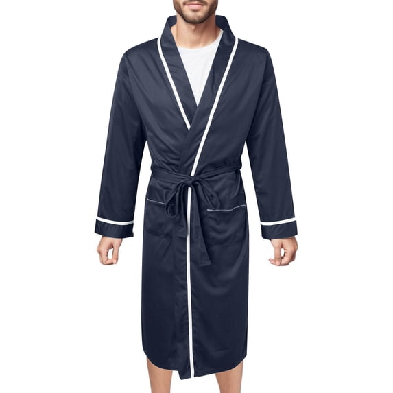 Men's Lightweight Kimono Robe Spring Summer Bathrobe Autumn Bathrobe Pajamas Home Wear Loungewear with Belt Dark Blue 3XL