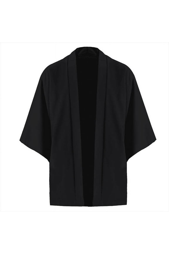 Men's Lightweight Kimono Shirt Seven Sleeve Open Front Cardigan Japanese Style Yukata Bathrobe Samurai Clothing