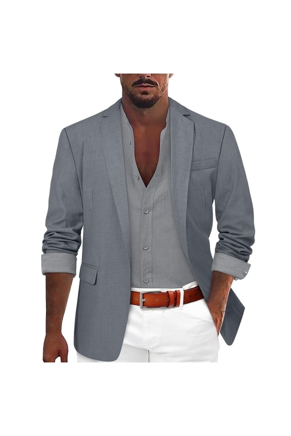 Men's Lightweight Knit Blazer Casual Suit Jacket One Button Unlined Sports Coat Business Linen Sport Jacket