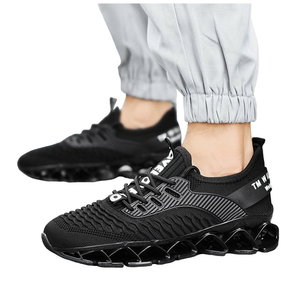 Men's Lightweight Lace Up Sneakers Breathable Knit Casual Tennis Shoes Comfortable Non Slip Running Shoes with Arch Support Black Size 9
