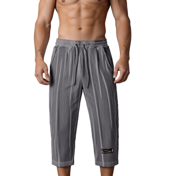Men's Lightweight Long Beach Shorts Striped Textured Quick Dry Below Knee 3/4 Capri Pants with Pockets for Workout Running Training Summer Big and Tall Size S-4XL Dark Gray