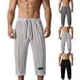 thumbnail image 1 of Men's Lightweight Long Beach Shorts Striped Textured Quick Dry Below Knee 3/4 Capri Pants with Pockets for Workout Running Training Summer Big and Tall Size S-4XL Gray, 1 of 8