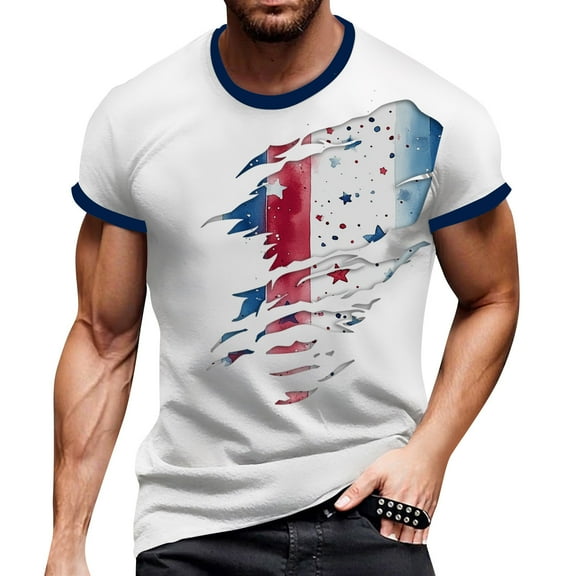 Men's Lightweight Loose Fit T-Shirt, Patriotic Independence Day Print with Quick-Dry Technology for Summer ,White S
