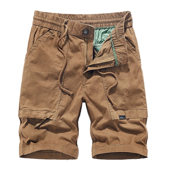 Men's Lightweight Multi Pocket Cotton Casual Elastic Waist Cargo Shorts,Outdoor Twill Shorts with Muti Pockets(No Belt) Coffee