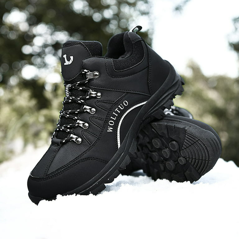 Men's Lightweight Non-Slip Hiking Shoes, Winter Warm Lined Comfortable  Lace-Up Snow Boots 