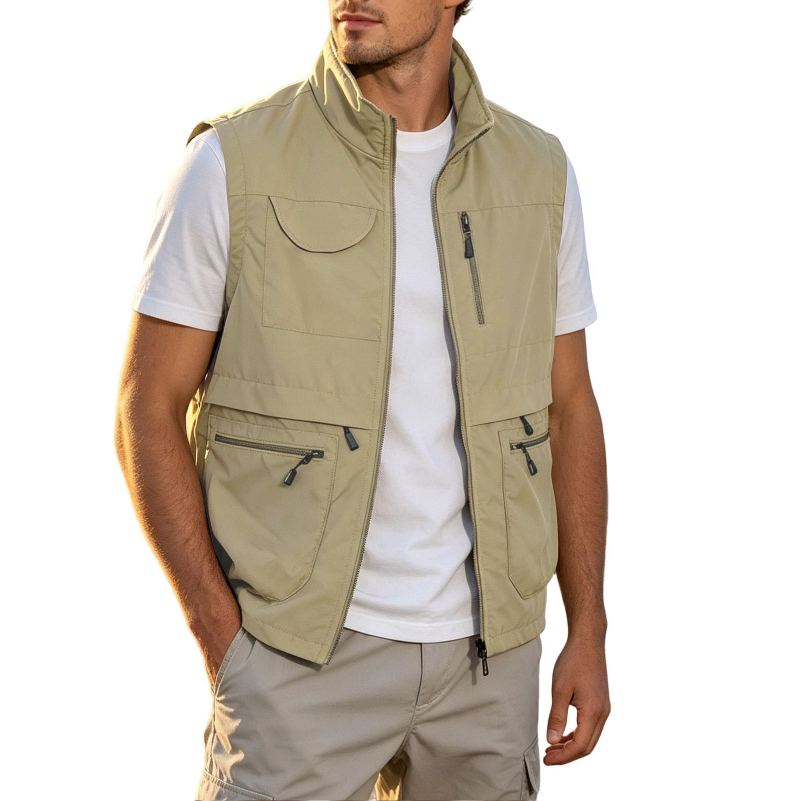 Men's Lightweight Outdoor Cargo Vest Fishing Safari Vest Jacket with ...