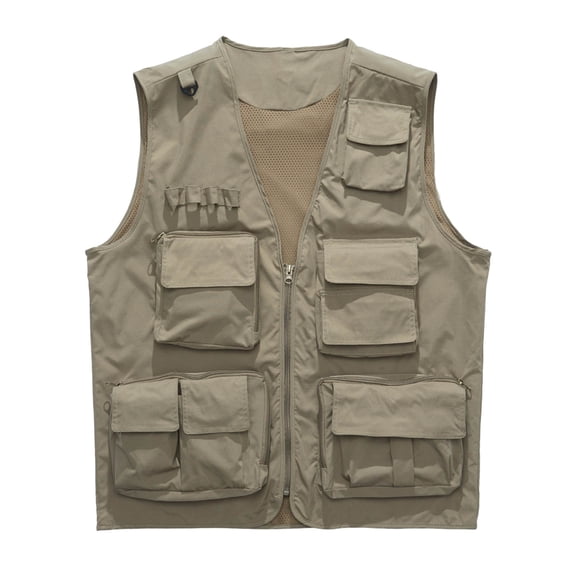 Men's Lightweight Outdoor Vest Breathable V Neck Sleeveless Zip Up Jacket With Multiple Pockets For Hiking Fishing Casual Wear