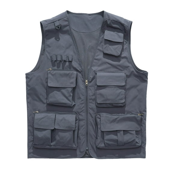 Men's Lightweight Outdoor Vest Breathable V Neck Sleeveless Zip Up Jacket With Multiple Pockets For Hiking Fishing Casual Wear
