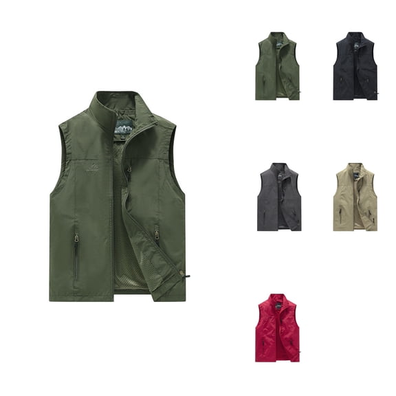 Men's Lightweight Outdoor Vest, Casual Stand Collar Sleeveless Jacket for Spring Summer Fall, Breathable Hiking Travel Workwear with Multiple Pockets