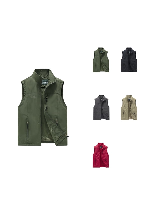 Men's Lightweight Outdoor Vest, Casual Stand Collar Sleeveless Jacket for Spring Summer Fall, Breathable Hiking Travel Workwear with Multiple Pockets