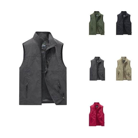Men's Lightweight Outdoor Vest, Casual Stand Collar Sleeveless Jacket for Spring Summer Fall, Breathable Hiking Travel Workwear with Multiple Pockets