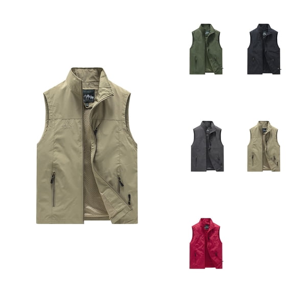 Men's Lightweight Outdoor Vest, Casual Stand Collar Sleeveless Jacket for Spring Summer Fall, Breathable Hiking Travel Workwear with Multiple Pockets
