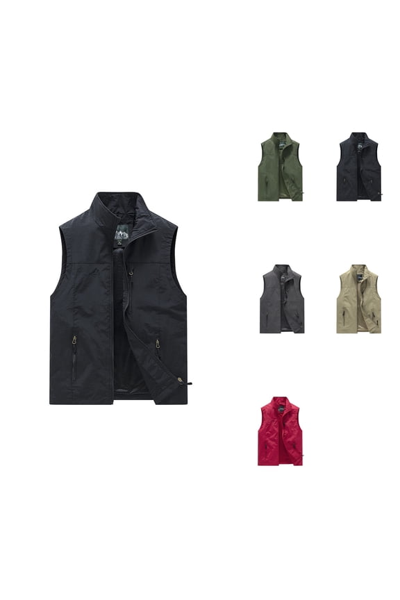 Men's Lightweight Outdoor Vest, Casual Stand Collar Sleeveless Jacket for Spring Summer Fall, Breathable Hiking Travel Workwear with Multiple Pockets