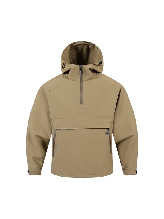 Men's Lightweight Packable Anorak Windbreaker Quarter Zip Pullover Hooded Regular Fit Mesh Lined with Zipper Kangaroo Pocket for Hiking Travel