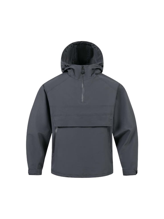 Men's Lightweight Packable Anorak Windbreaker Quarter Zip Pullover Hooded Regular Fit Mesh Lined with Zipper Kangaroo Pocket for Hiking Travel