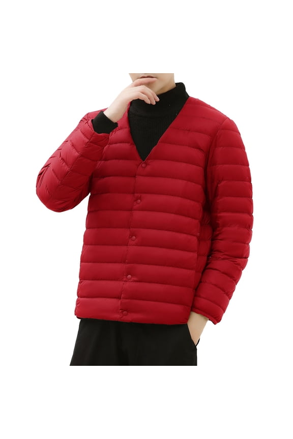Men's Lightweight Packable Down Jacket Round Neck Casual Outerwear for Everyday Comfort and Warmth