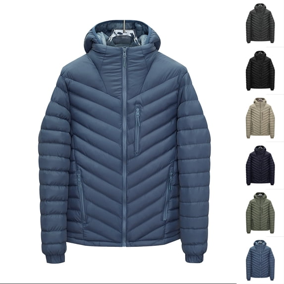 Men’s Lightweight Packable Hooded Jacket – Water Resistant Travel Puffer